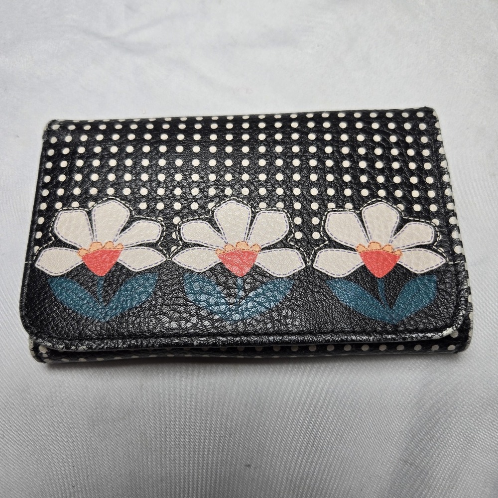 Vintage Relic Faux Leather Small Tri-Fold Wallet Polka Dot Flowers Retro Whimsy
